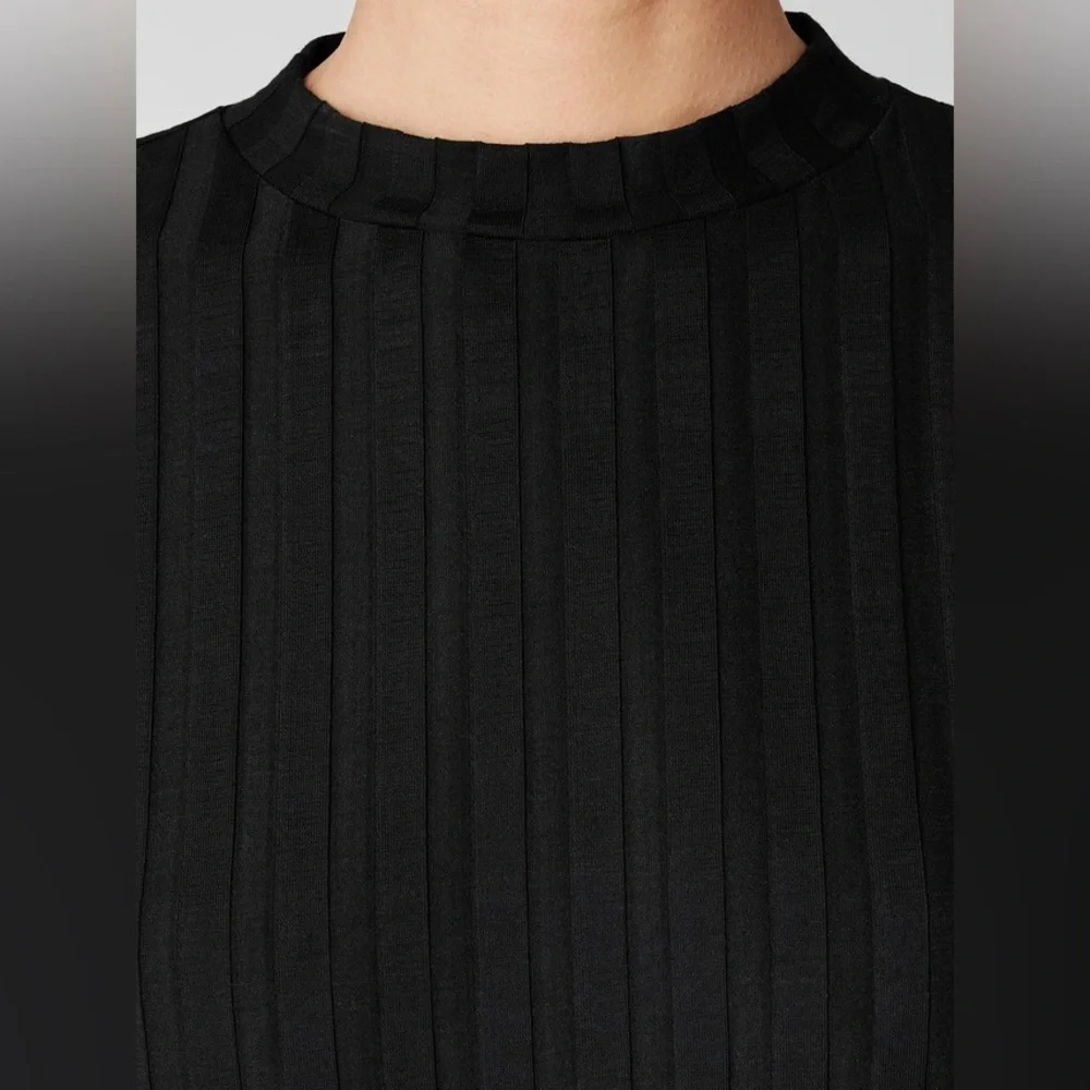Eileen Fisher System Black Wide Rib Stretch Mock Neck Sleeveless Dress NWT Sz M